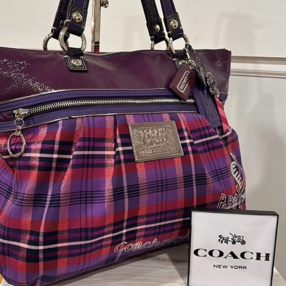 Coach Handbags - Coach Y2K Poppy Collection Tartan Canvas Purple Plaid Graffiti Tote/Shoulder Bag